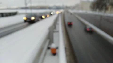 Winter blurry video of freeway on the bridge with cars during Stock Footage 168488478