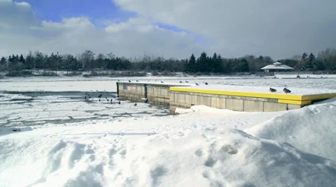 Winter at a Boat Launching Ramp Stock Footage 33710071