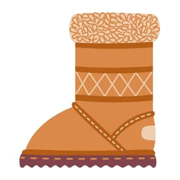 Winter boot ugg doodle style. Hand drawn winter shoes flat style isolated Stock Illustration