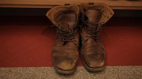 Winter Boots in Locker Room Stock Footage 113407749