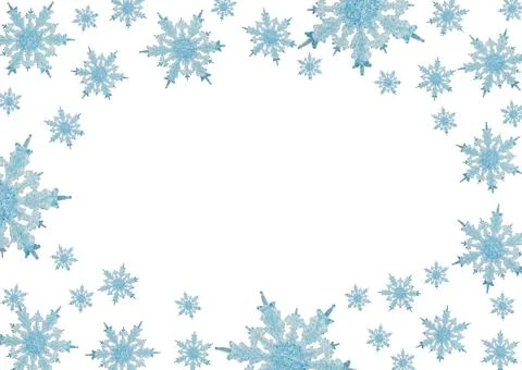 Winter border with blue snowflake isolated on white Illustrazione stock