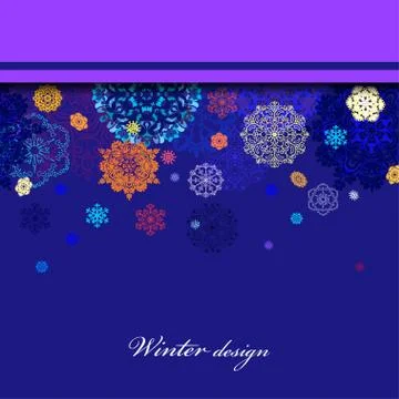 Winter border design with red and blue snowflakes. Stock Illustration
