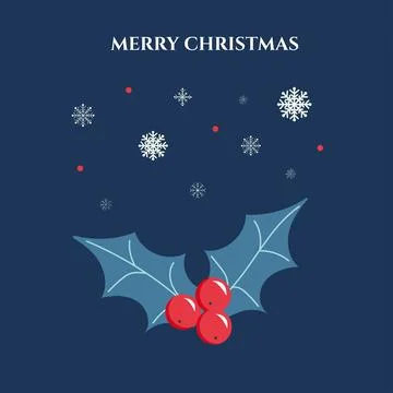 Winter border with snowflake and mistletoe. Christmas card on blue background Stock Illustration