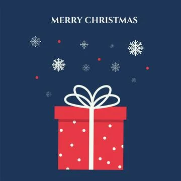Winter border with snowflake and red gift box. Christmas card on blue background Stock Illustration