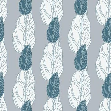 Winter botanic leaf shapes seamless doodle pattern. Outline foliage ornament  Stock Illustration