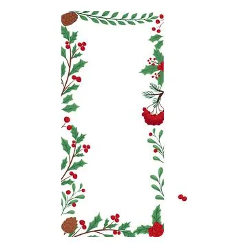 Winter botanical frame element with holly berries and pinecones Stock Illustration