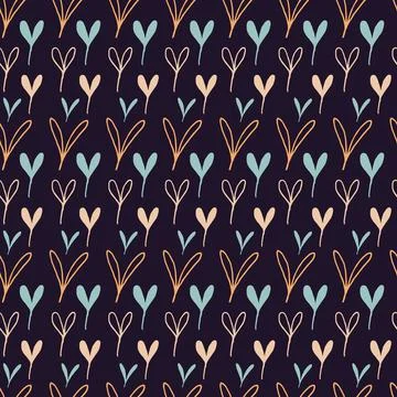 Winter botanical seamless pattern with blue yellow and pink herbal rows on bl Stock Illustration