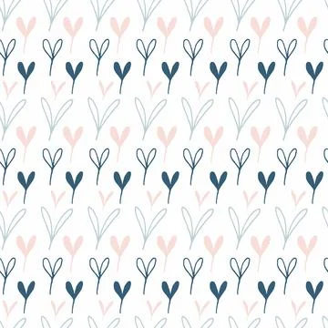Winter botanical seamless pattern with blue and pink herbal rows on white Stock Illustration