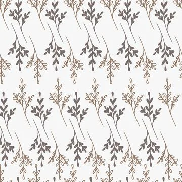 Winter botanical seamless pattern with brown herbal rows on white background. Stock Illustration