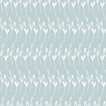 Winter botanical seamless pattern with white herbal rows on light blue Stock Illustration