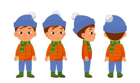 Winter boy constructor. Schoolboy in warm clothes. Kit for creating animations Stock Illustration