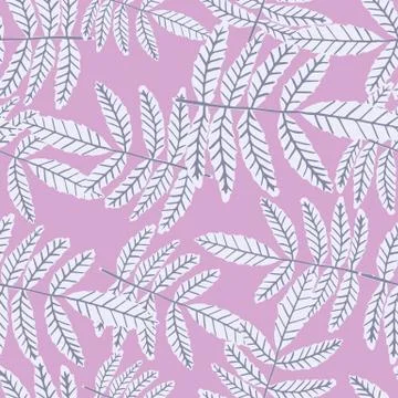Winter branch leaves seamless pattern on pink background. Vector abstract bot Stock Illustration
