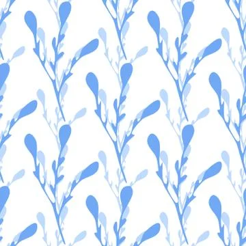 Winter Branches seamless pattern. Blue leaf branch backdrop. Stock Illustration