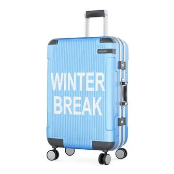 Winter break concept with blue suitcase. 3D rendering Stock Illustration