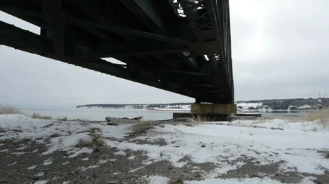 Winter bridge crane-up Stock Footage 32272588