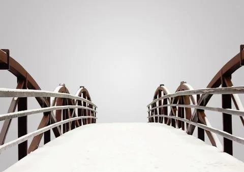 Winter bridge over the river. Stock Illustration