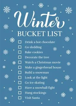 Winter bucket list. Funny things to do checklist. Seasonal activity planner p Illustrazione stock
