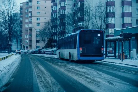 Winter Bus Commute Stock Photos