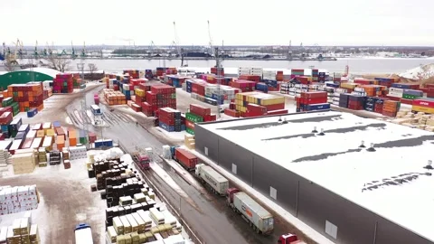 Winter Busy Container Port Stock Footage 150269542