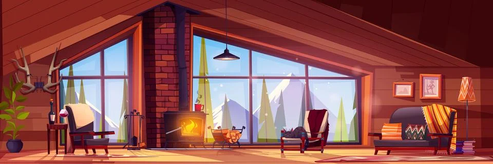 Winter cabin interior Stock Illustration