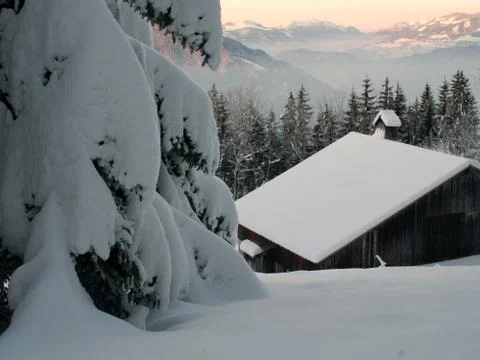 Winter Cabin Scene Stock Photos