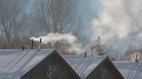 Winter Cabin Smoke 2 Video stock 45525776