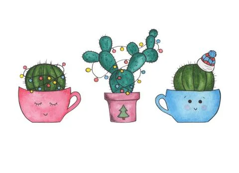 Winter cactuses Illustrazione stock