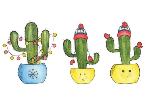 Winter cactuses Illustrazione stock