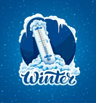 Winter calligraphic text. Frost. Cold weather. Illustration. 스톡 일러스트