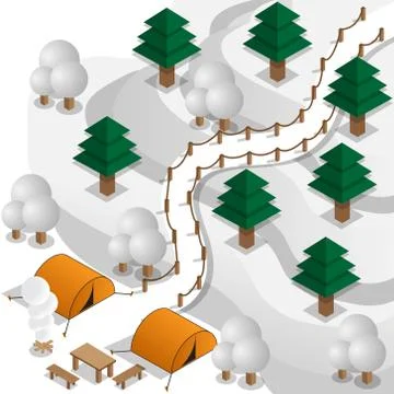 Winter camp in the mountains. Stock Illustration