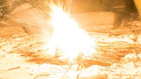 Winter campfire and tent Stock Footage 100138220