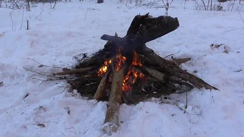 Winter Campfire Stock Footage 100451856