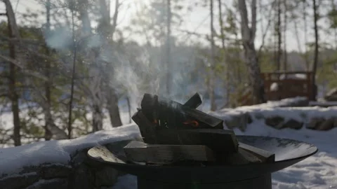 Winter campfire in snowy forest. Stock Footage 315554933