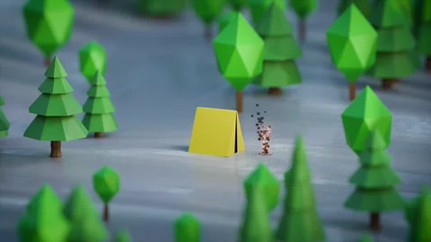 Winter Camping With Low Poly Tent Among Evergreen Trees and Campfire Warmth Stock Footage 319681964