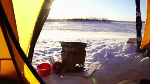 Winter campsite Stock Footage 133435229