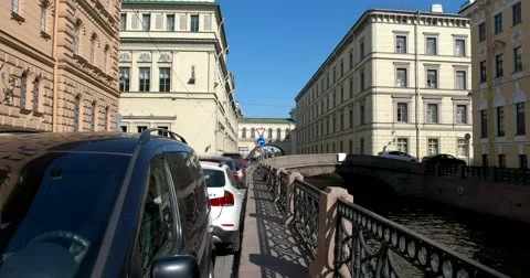 Winter canal, the First Winter bridge, Saint Petersburg Stock Footage 64981247