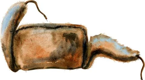Winter cap. A cap with ear-flaps. Watercolor illustration. Иллюстрация