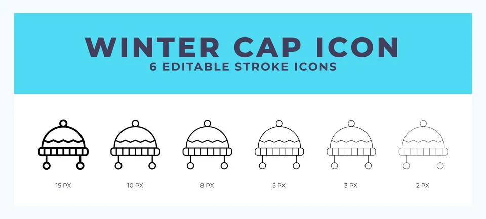 Winter cap icon set with different stroke. Design elements for logo. Vector.. Stock Illustration