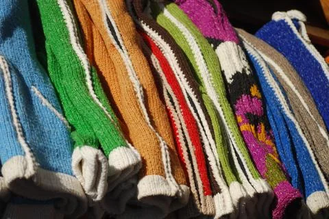 Winter caps of various colorful winter Fotos de archivo