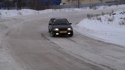 Winter car race Video stock 55695708