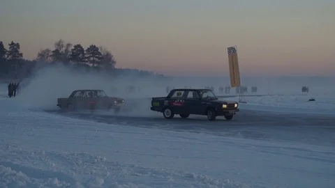 Winter car race Stock Footage 88288849