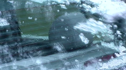 Winter - Car - Rear Window Scraping and Brushing - with Audio Stock Footage 42934577