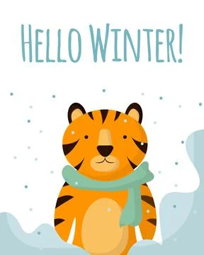 Winter card with a tiger. Stock Illustration