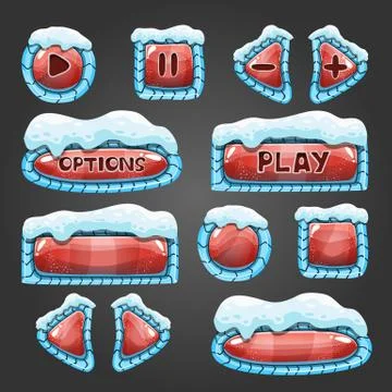 Winter cartoon red buttons with snow Stock Illustration