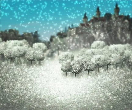 Winter castle fantasy backdrop Illustrazione stock