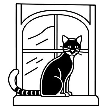 Winter Cat Sitting on Window Looking Outside Illustrazione stock