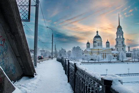 Winter Cathedral at Sunset Stock Photos