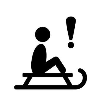 Winter Caution Danger Information Man with Sledge Flat Black Pic Stock Illustration