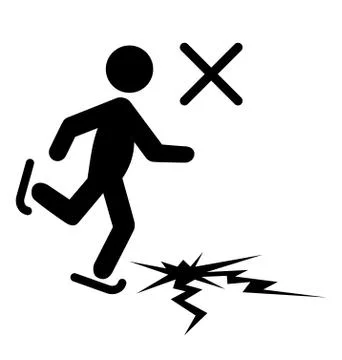 Winter Caution Danger Information Man with Skates on Thin Ice Fl Stock Illustration