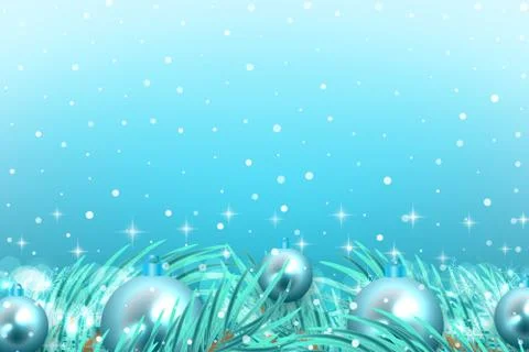 Winter celebration background with snow, tree branches, and glowing blue ball Stock Illustration